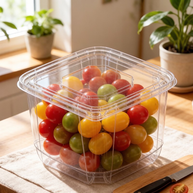 Contenedor de almacenamiento de tomates cherry transparentes cuadrados de 24 oz XGL