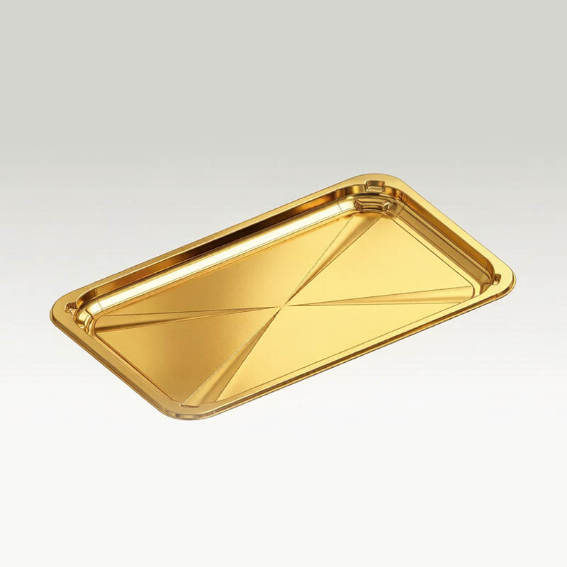 Bandeja rectangular para servir PET dorada de lujo K-2618H13