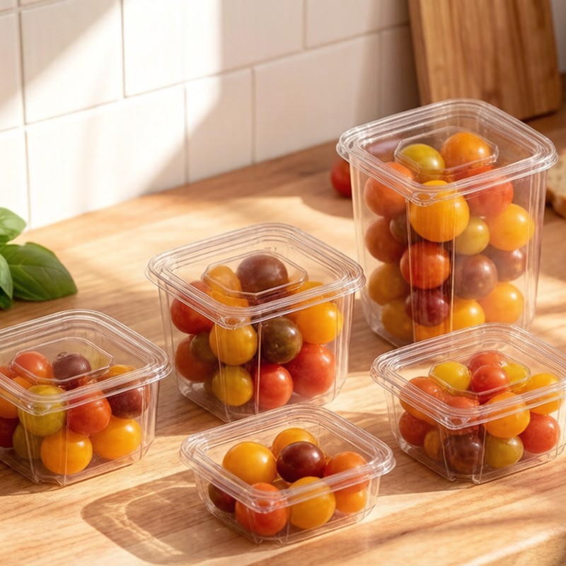 Contenedor de almacenamiento de tomates cherry transparentes cuadrados de 24 oz XGL