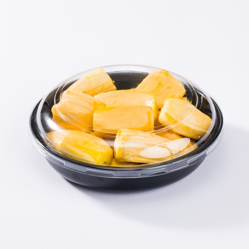 Contenedor de exhibición de alimentos frescos redondo para PET negro XGL-190A con tapa para el área de la etiqueta