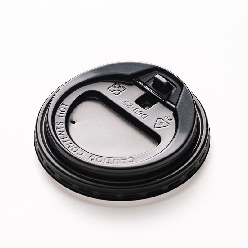 Tapa de vaso para bebidas con tapa abatible estilo herradura de PP negra XGL-89