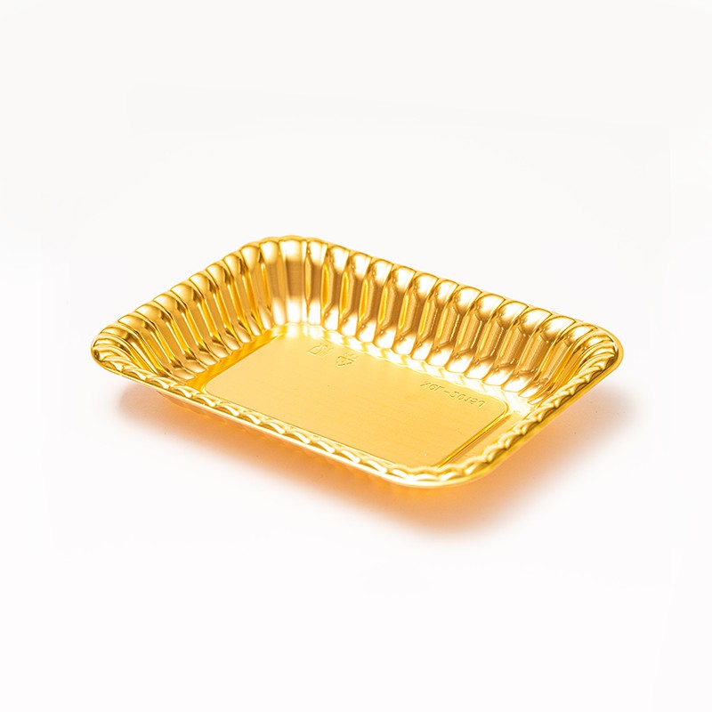 Bandeja de frutas premium poco profunda para PET dorada XGL-2015J con nervaduras de refuerzo laterales Bandeja de frutas premium poco profunda para PET dorada XGL-2015J con nervaduras de refuerzo laterales